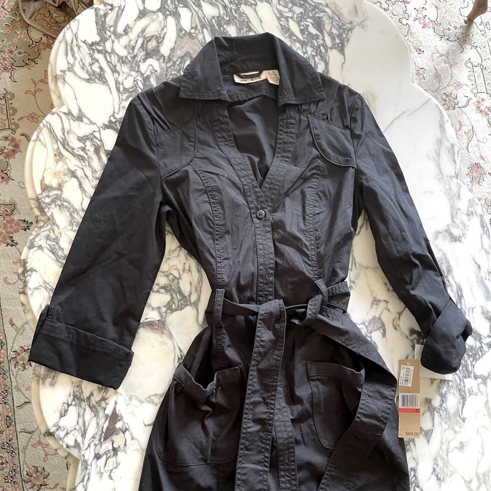 DKNY collared belted shirt dress black